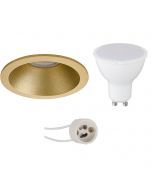 LED Spot Set - Pragmi Pollon Pro - GU10 Fitting - Inbouw Rond - Mat Goud - 4W - Warm Wit 3000K - Verdiept - Ø82mm