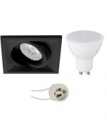 LED Spot Set - Pragmi Qiundo Pro - GU10 Fitting - Inbouw Vierkant - Mat Zwart - 4W - Warm Wit 3000K - Kantelbaar - 80mm