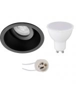 LED Spot Set - Pragmi Zano Pro - GU10 Fitting - Inbouw Rond - Mat Zwart - 4W - Warm Wit 3000K - Kantelbaar - Ø93mm