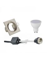 LED Spot Set - Trion - GU10 Fitting - Inbouw Vierkant - Mat Nikkel - 6W - Warm Wit 3000K - Kantelbaar 80mm