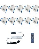 LED Veranda Spot Complete Set - Velvalux - 10 Stuks - 3W - Warm Wit 3000K - Dimbaar - Waterdicht IP65 - Inbouw - Rond - Mat Wit - Aluminium - 12V