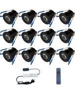 LED Veranda Spot Complete Set - Velvalux - 12 Stuks - 3W - Warm Wit 3000K - Dimbaar - Waterdicht IP65 - Inbouw - Rond - Mat Zwart - Aluminium - 12V