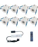 LED Veranda Spot Complete Set - Velvalux - 8 Stuks - 3W - Warm Wit 3000K - Dimbaar - Waterdicht IP65 - Inbouw - Rond - Mat Wit - Aluminium - 12V