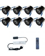 LED Veranda Spot Complete Set - Velvalux - 8 Stuks - 3W - Warm Wit 3000K - Dimbaar - Waterdicht IP65 - Inbouw - Rond - Mat Zwart - Aluminium - 12V