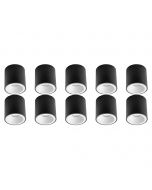 Opbouwspot 10 Pack - Pragmi Cliron Pro - GU10 Fitting - Opbouw Rond - Mat Zwart/Wit - Aluminium - Verdiept - Ø90mm