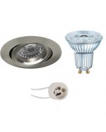 OSRAM - LED Spot Set - Parathom PAR16 927 36D - Pragmi Aerony Pro - GU10 Fitting - Dimbaar - Inbouw Rond - Mat Nikkel - 3.7W - Warm Wit 2700K - Kantelbaar - Ø82mm