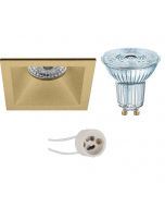 OSRAM - LED Spot Set - Parathom PAR16 927 36D - Pragmi Pollon Pro - GU10 Fitting - Dimbaar - Inbouw Vierkant - Mat Goud - 3.7W - Warm Wit 2700K - Verdiept - 82mm