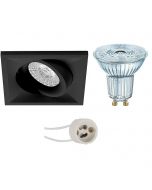 OSRAM - LED Spot Set - Parathom PAR16 927 36D - Pragmi Qiundo Pro - GU10 Fitting - Dimbaar - Inbouw Vierkant - Mat Zwart - 3.7W - Warm Wit 2700K - Kantelbaar - 80mm