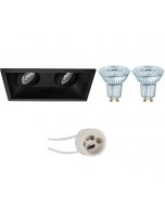 OSRAM - LED Spot Set - Parathom PAR16 927 36D - Pragmi Zano Pro - GU10 Fitting - Dimbaar - Inbouw Rechthoek Dubbel - Mat Zwart - 3.7W - Warm Wit 2700K - Kantelbaar - 185x93mm