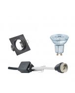 OSRAM - LED Spot Set - Parathom PAR16 930 36D - GU10 Fitting - Dimbaar - Inbouw Vierkant - Mat Zwart - 3.7W - Warm Wit 3000K - Kantelbaar 80mm