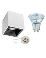 OSRAM - Opbouwspot Set - Parathom PAR16 927 36D - Pragmi Cliron Pro - GU10 Fitting - Dimbaar - Opbouw Vierkant - Mat Wit/Zwart - 3.7W - Warm Wit 2700K - Verdiept - 90mm