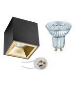 OSRAM - Opbouwspot Set - Parathom PAR16 927 36D - Pragmi Cliron Pro - GU10 Fitting - Dimbaar - Opbouw Vierkant - Mat Zwart/Goud - 3.7W - Warm Wit 2700K - Verdiept - 90mm