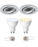 PHILIPS HUE - LED Spot Set GU10 - White Ambiance - Bluetooth - Pragmi Aerony Pro - Inbouw Rond - Mat Zilver - Kantelbaar - Ø82mm