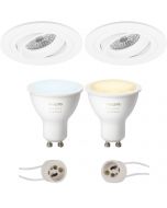 PHILIPS HUE - LED Spot Set GU10 - White Ambiance - Bluetooth - Pragmi Alpin Pro - Inbouw Rond - Mat Wit - Kantelbaar Ø92mm