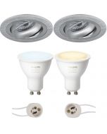 PHILIPS HUE - LED Spot Set GU10 - White Ambiance - Bluetooth - Pragmi Alpin Pro - Inbouw Rond - Mat Zilver - Kantelbaar Ø92mm