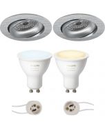 PHILIPS HUE - LED Spot Set GU10 - White Ambiance - Bluetooth - Pragmi Delton Pro - Inbouw Rond - Mat Zilver - Kantelbaar - Ø82mm