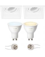 PHILIPS HUE - LED Spot Set GU10 - White Ambiance - Bluetooth - Pragmi Domy Pro - Inbouw Vierkant - Mat Wit - Verdiept - Kantelbaar - 105mm