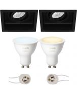 PHILIPS HUE - LED Spot Set GU10 - White Ambiance - Bluetooth - Pragmi Domy Pro - Inbouw Vierkant - Mat Zwart - Verdiept - Kantelbaar - 105mm