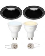 PHILIPS HUE - LED Spot Set GU10 - White Ambiance - Bluetooth - Pragmi Minko Pro - Inbouw Rond - Mat Zwart - Verdiept - Ø90mm