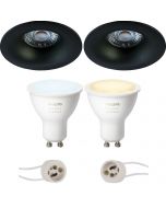 PHILIPS HUE - LED Spot Set GU10 - White Ambiance - Bluetooth - Pragmi Nora Pro - Inbouw Rond - Mat Zwart - Ø82mm