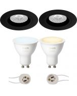 PHILIPS HUE - LED Spot Set GU10 - White Ambiance - Bluetooth - Pragmi Rodos Pro - Inbouw Rond - Mat Zwart - Ø93mm