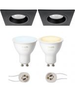 PHILIPS HUE - LED Spot Set GU10 - White Ambiance - Bluetooth - Pragmi Rodos Pro - Inbouw Vierkant - Mat Zwart - 93mm