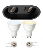 PHILIPS HUE - LED Spot Set GU10 - White Ambiance - Bluetooth - Pragmi Zano Pro - Inbouw Ovaal Dubbel - Mat Zwart - Kantelbaar - 185x93mm