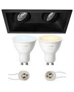 PHILIPS HUE - LED Spot Set GU10 - White Ambiance - Bluetooth - Pragmi Zano Pro - Inbouw Rechthoek Dubbel - Mat Zwart - Kantelbaar - 185x93mm