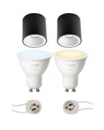 PHILIPS HUE - Opbouwspot Set GU10 - White Ambiance - Bluetooth - Pragmi Cliron Pro - Opbouw Rond - Mat Zwart/Wit - Verdiept - Ø90mm