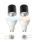 PHILIPS HUE - Opbouwspot Set GU10 - White Ambiance - Bluetooth - Pragmi Cliron Pro - Opbouw Rond - Mat Zwart/Zilver - Verdiept - Ø90mm