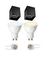 PHILIPS HUE - Opbouwspot Set GU10 - White Ambiance - Bluetooth - Pragmi Luxina Pro - Opbouw Vierkant - Mat Zwart - Verdiept - Kantelbaar - 90mm