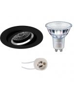 PHILIPS - LED Spot Set - MASTER 927 36D VLE - Pragmi Aerony Pro - GU10 Fitting - DimTone Dimbaar - Inbouw Rond - Mat Zwart - 3.7W - Warm Wit 2200K-2700K - Kantelbaar - Ø82mm