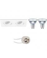 PHILIPS - LED Spot Set - MASTER 927 36D VLE - Pragmi Borny Pro - GU10 Fitting - DimTone Dimbaar - Inbouw Rechthoek Dubbel - Mat Wit - 3.7W - Warm Wit 2200K-2700K - Kantelbaar - 175x92mm