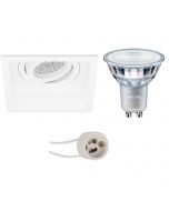 PHILIPS - LED Spot Set - MASTER 927 36D VLE - Pragmi Domy Pro - GU10 Fitting - DimTone Dimbaar - Inbouw Vierkant - Mat Wit - 3.7W - Warm Wit 2200K-2700K - Verdiept - Kantelbaar - 105mm