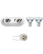 PHILIPS - LED Spot Set - MASTER 927 36D VLE - Pragmi Zano Pro - GU10 Fitting - DimTone Dimbaar - Inbouw Ovaal Dubbel - Mat Wit - 3.7W - Warm Wit 2200K-2700K - Kantelbaar - 185x93mm