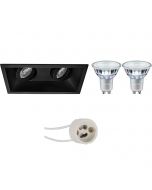 PHILIPS - LED Spot Set - MASTER 927 36D VLE - Pragmi Zano Pro - GU10 Fitting - DimTone Dimbaar - Inbouw Rechthoek Dubbel - Mat Zwart - 3.7W - Warm Wit 2200K-2700K - Kantelbaar - 185x93mm