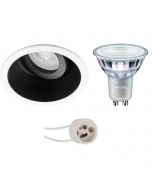 PHILIPS - LED Spot Set - MASTER 927 36D VLE - Pragmi Zano Pro - GU10 Fitting - DimTone Dimbaar - Inbouw Rond - Mat Zwart/Wit - 3.7W - Warm Wit 2200K-2700K - Kantelbaar - Ø93mm