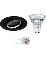 PHILIPS - LED Spot Set - SceneSwitch 827 36D - Pragmi Aerony Pro - GU10 Fitting - Dimbaar - Inbouw Rond - Mat Zwart - 1.5W-5W - Warm Wit 2200K-2700K - Kantelbaar - Ø82mm