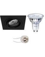 PHILIPS - LED Spot Set - SceneSwitch 827 36D - Pragmi Borny Pro - GU10 Fitting - Dimbaar - Inbouw Vierkant - Mat Zwart - 1.5W-5W - Warm Wit 2200K-2700K - Kantelbaar - 92mm