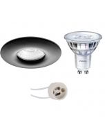 PHILIPS - LED Spot Set - SceneSwitch 827 36D - Pragmi Luno Pro - Waterdicht IP65 - GU10 Fitting - Dimbaar - Inbouw Rond - Mat Zwart - 1.5W-5W - Warm Wit 2200K-2700K - Ø82mm