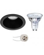 PHILIPS - LED Spot Set - SceneSwitch 827 36D - Pragmi Minko Pro - GU10 Fitting - Dimbaar - Inbouw Rond - Mat Zwart - 1.5W-5W - Warm Wit 2200K-2700K - Verdiept - Ø90mm