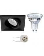 PHILIPS - LED Spot Set - SceneSwitch 827 36D - Pragmi Qiundo Pro - GU10 Fitting - Dimbaar - Inbouw Vierkant - Mat Zwart - 1.5W-5W - Warm Wit 2200K-2700K - Kantelbaar - 80mm