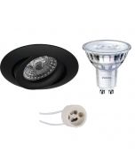 PHILIPS - LED Spot Set - SceneSwitch 827 36D - Pragmi Uranio Pro - GU10 Fitting - Dimbaar - Inbouw Rond - Mat Zwart - 1.5W-5W - Warm Wit 2200K-2700K - Kantelbaar - Ø82mm