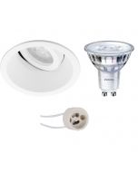 PHILIPS - LED Spot Set - SceneSwitch 827 36D - Pragmi Zano Pro - GU10 Fitting - Dimbaar - Inbouw Rond - Mat Wit - 1.5W-5W - Warm Wit 2200K-2700K - Kantelbaar - Ø93mm