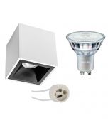 PHILIPS - Opbouwspot Set - MASTER 927 36D VLE - Pragmi Cliron Pro - GU10 Fitting - DimTone Dimbaar - Opbouw Vierkant - Mat Wit/Zwart - 3.7W - Warm Wit 2200K-2700K - Verdiept - 90mm