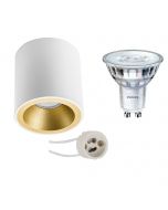 PHILIPS - Opbouwspot Set - SceneSwitch 827 36D - Pragmi Cliron Pro - GU10 Fitting - Dimbaar - Opbouw Rond - Mat Wit/Goud - 1.5W-5W - Warm Wit 2200K-2700K - Verdiept - Ø90mm