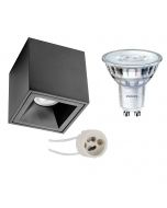 PHILIPS - Opbouwspot Set - SceneSwitch 827 36D - Pragmi Cliron Pro - GU10 Fitting - Dimbaar - Opbouw Vierkant - Mat Zwart - 1.5W-5W - Warm Wit 2200K-2700K - Verdiept - 90mm