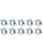 Spot Armatuur 10 Pack - Trion - GU10 Fitting - Inbouw Vierkant - Glans Chroom Aluminium - Kantelbaar 80mm