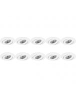 Spot Armatuur 10 Pack - Pragmi Uranio Pro - GU10 Fitting - Inbouw Rond - Mat Wit - Aluminium - Kantelbaar - Ø82mm