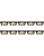 Spot Armatuur 10 Pack - Pragmi Rodos Pro - GU10 Fitting - Inbouw Vierkant - Mat Zwart/Goud - Aluminium - 93mm